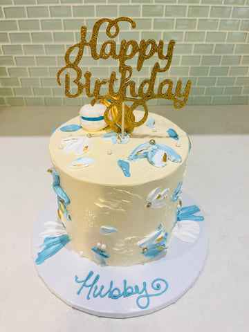 IVORY AND BLUE BIRTHDAY CAKE