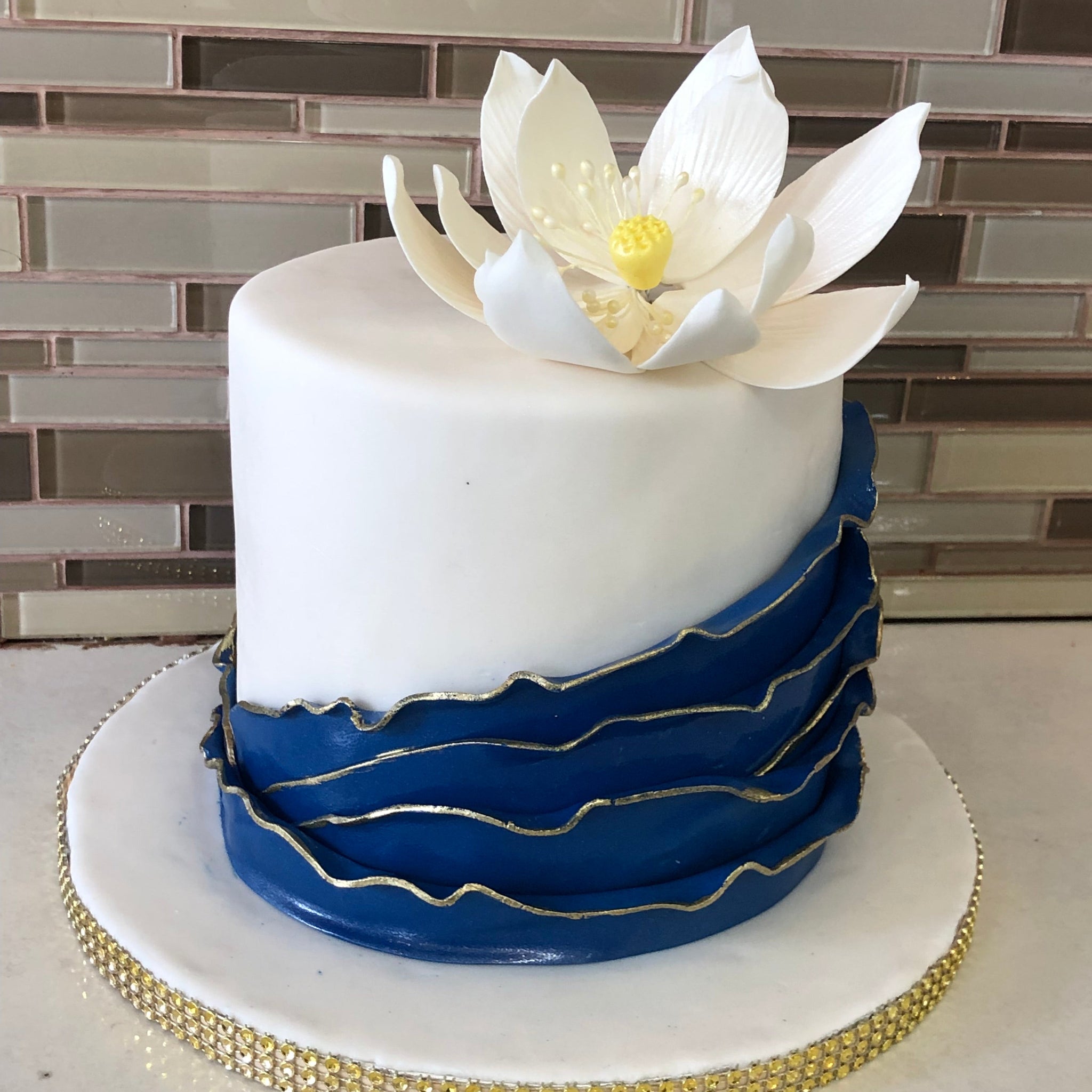 Blue Ruffle Fondant cake