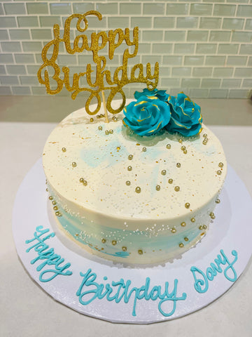 TEAL AND IVORY BIRTHDAY CAKE