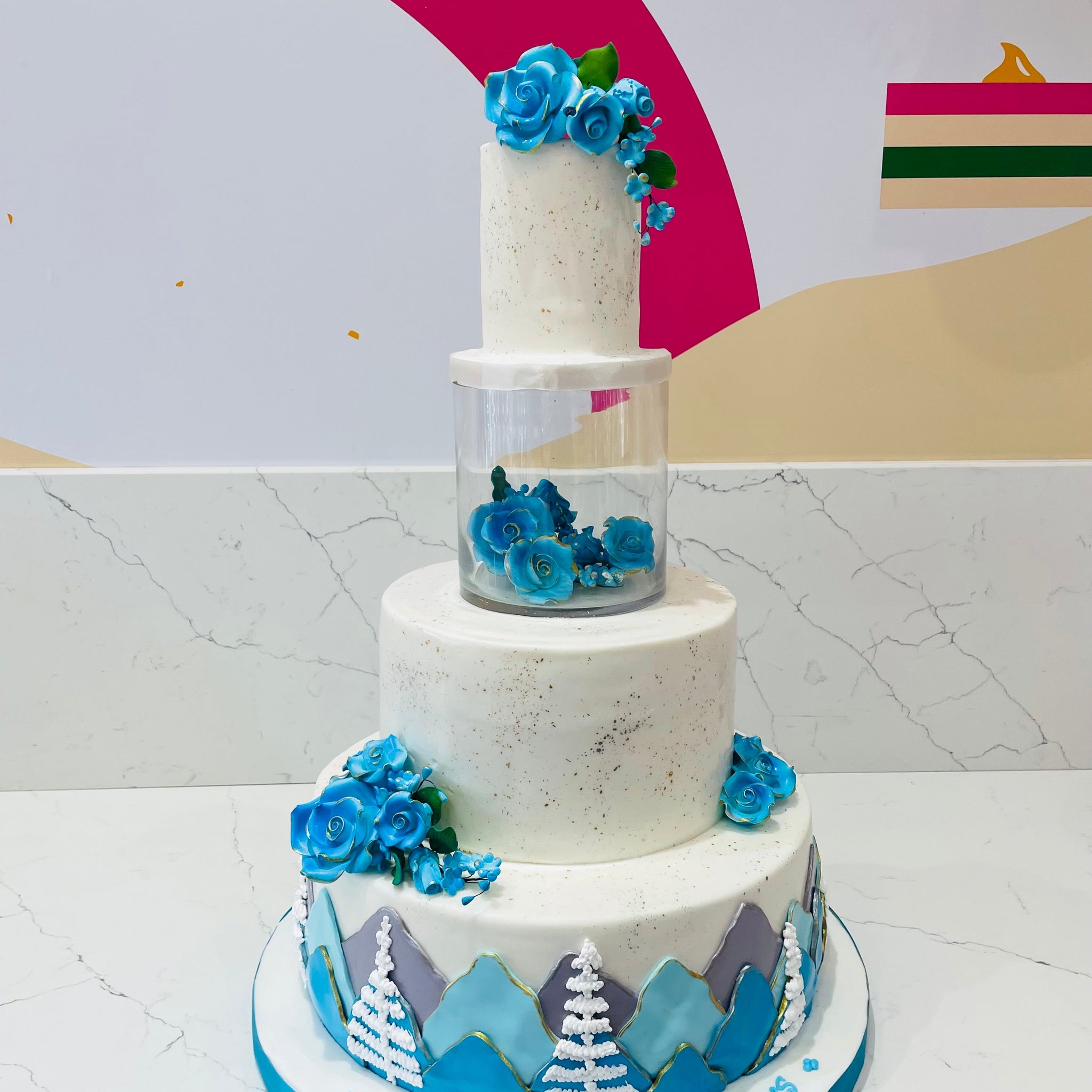 MOUNTAIN BLUE THEME WEDDING CAKE