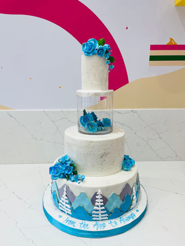 MOUNTAIN BLUE THEME WEDDING CAKE