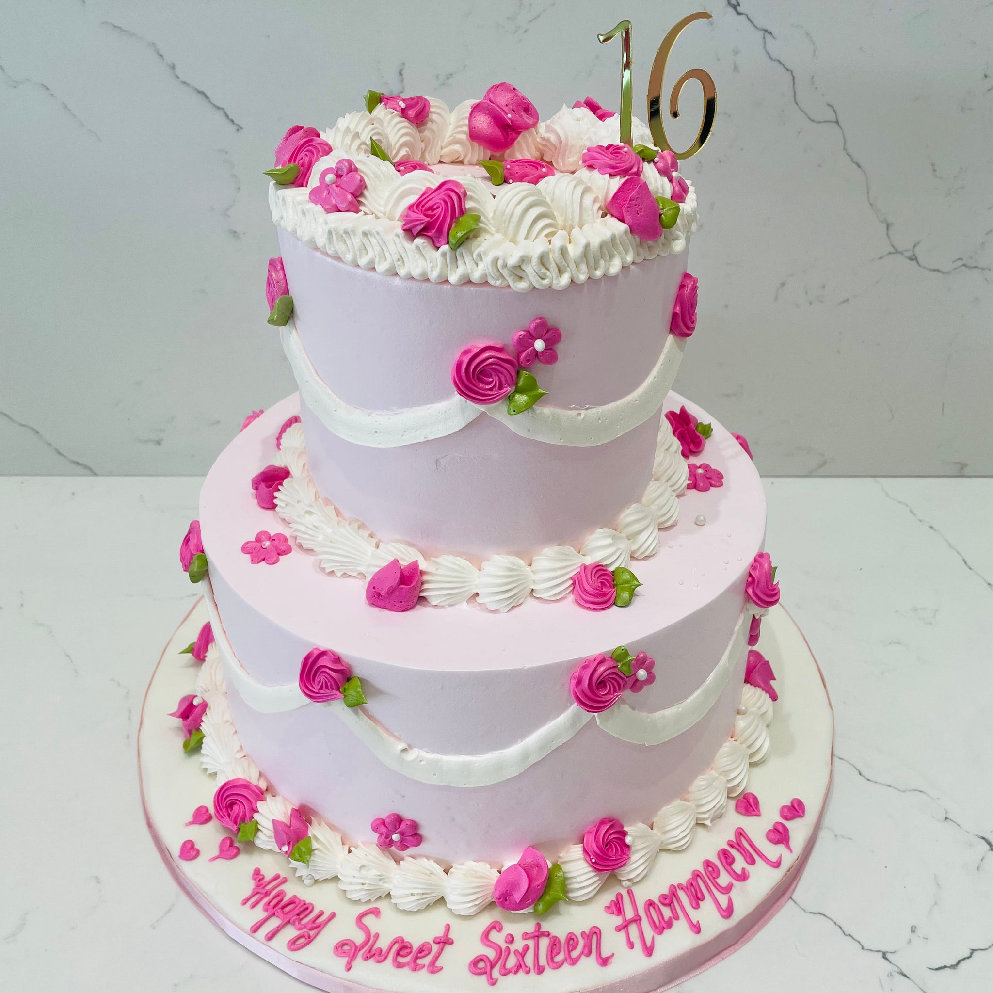 VINTAGE PINK TIERED CREAM CAKE
