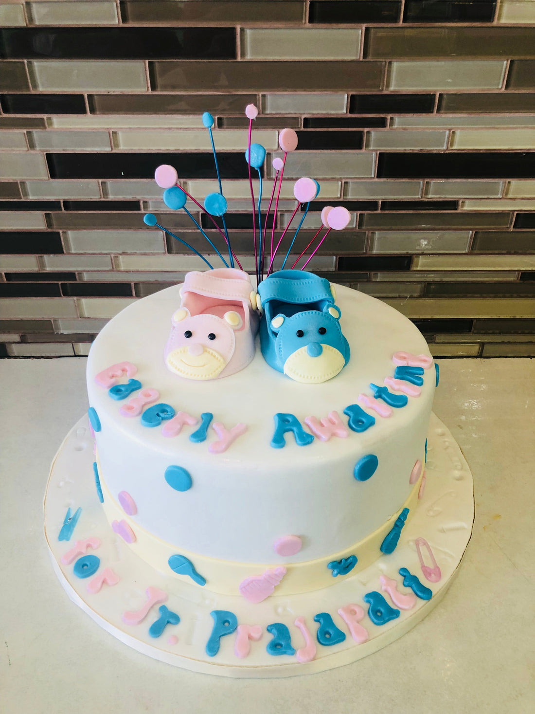 Pink and Blue fondant Baby Shower Cake