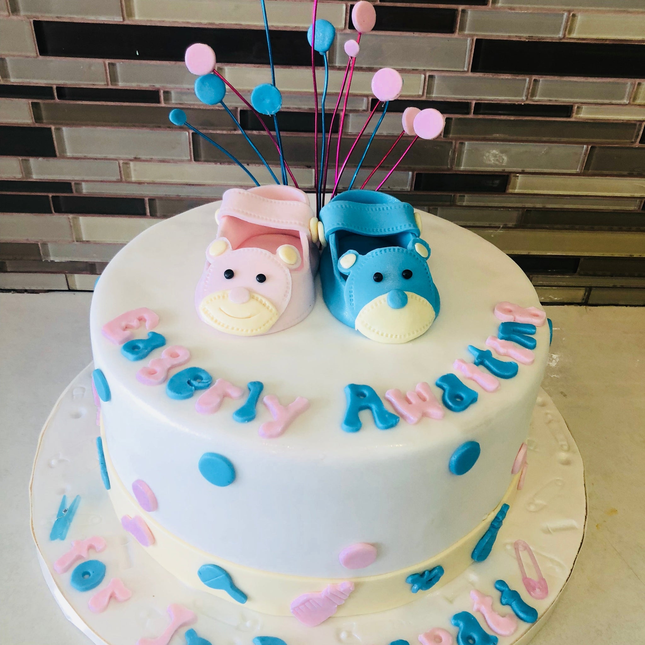 Pink and Blue fondant Baby Shower Cake