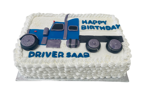 WHITE & BLUE TRUCK CREAM CAKE