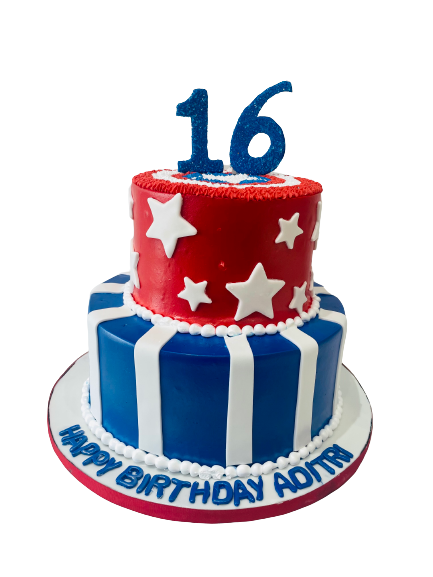 CAPTAIN AMERICA CREAM TIERED CAKE