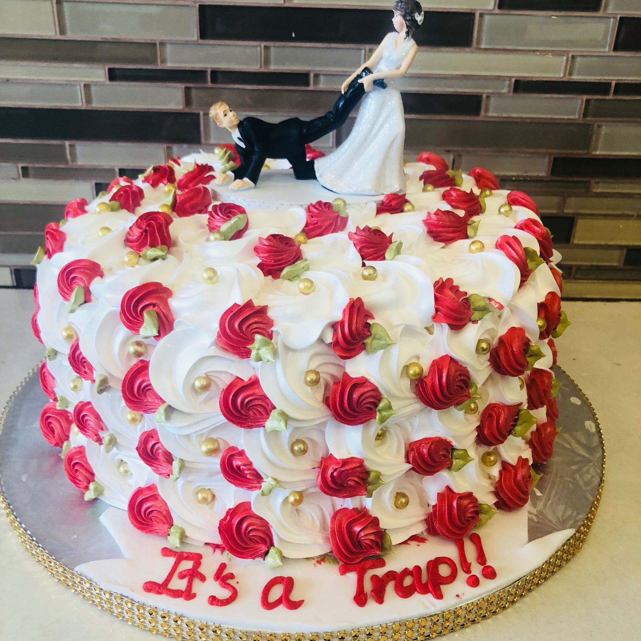 Red and white Rosette Cake