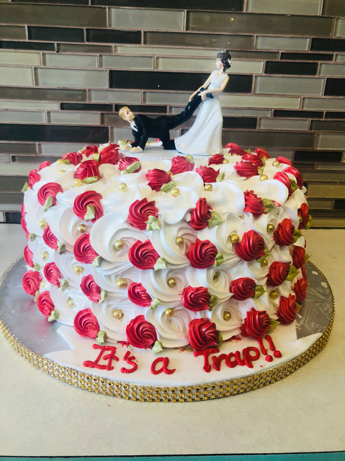 Red and white Rosette Cake