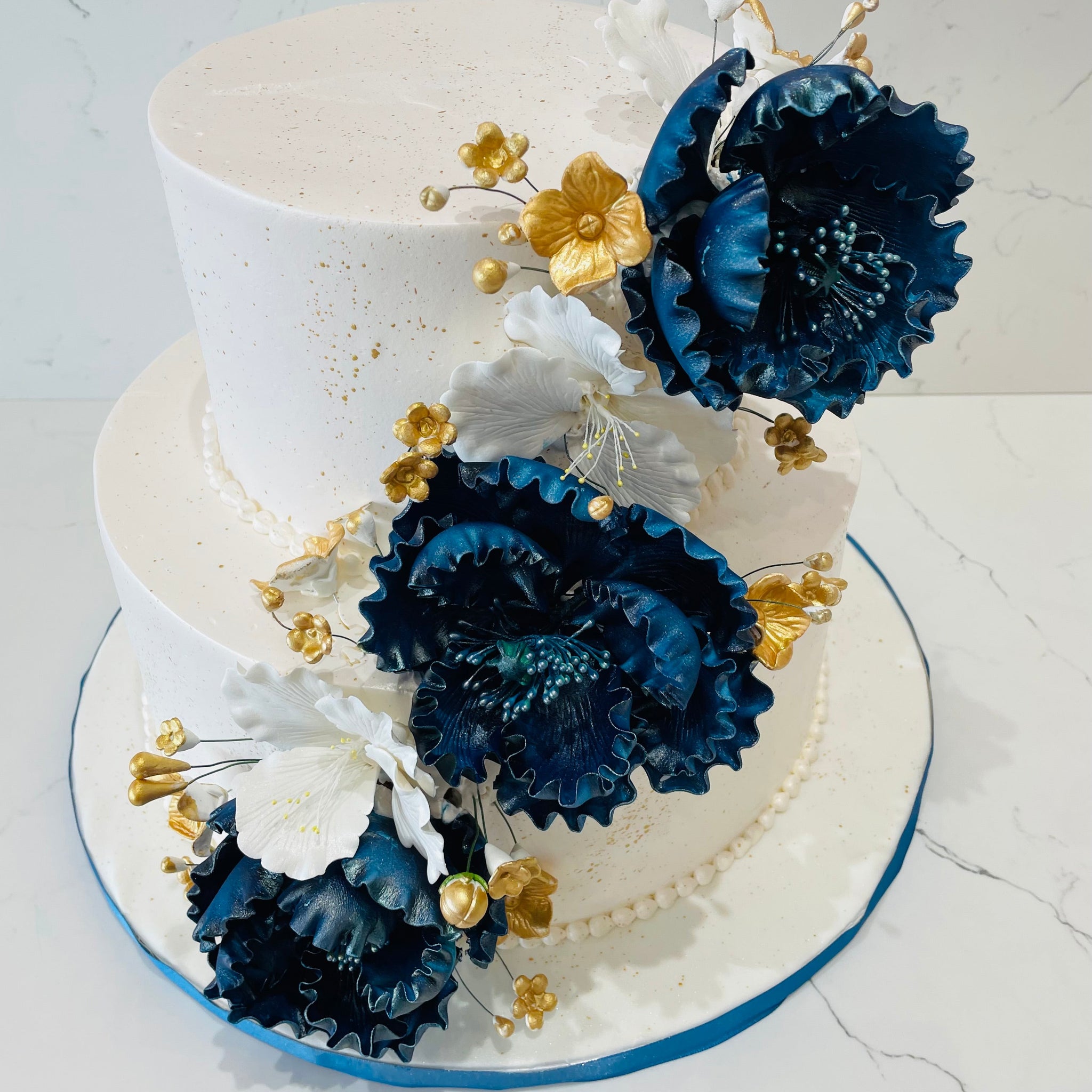 NAVY BLUE & WHITE WEDDING CAKE