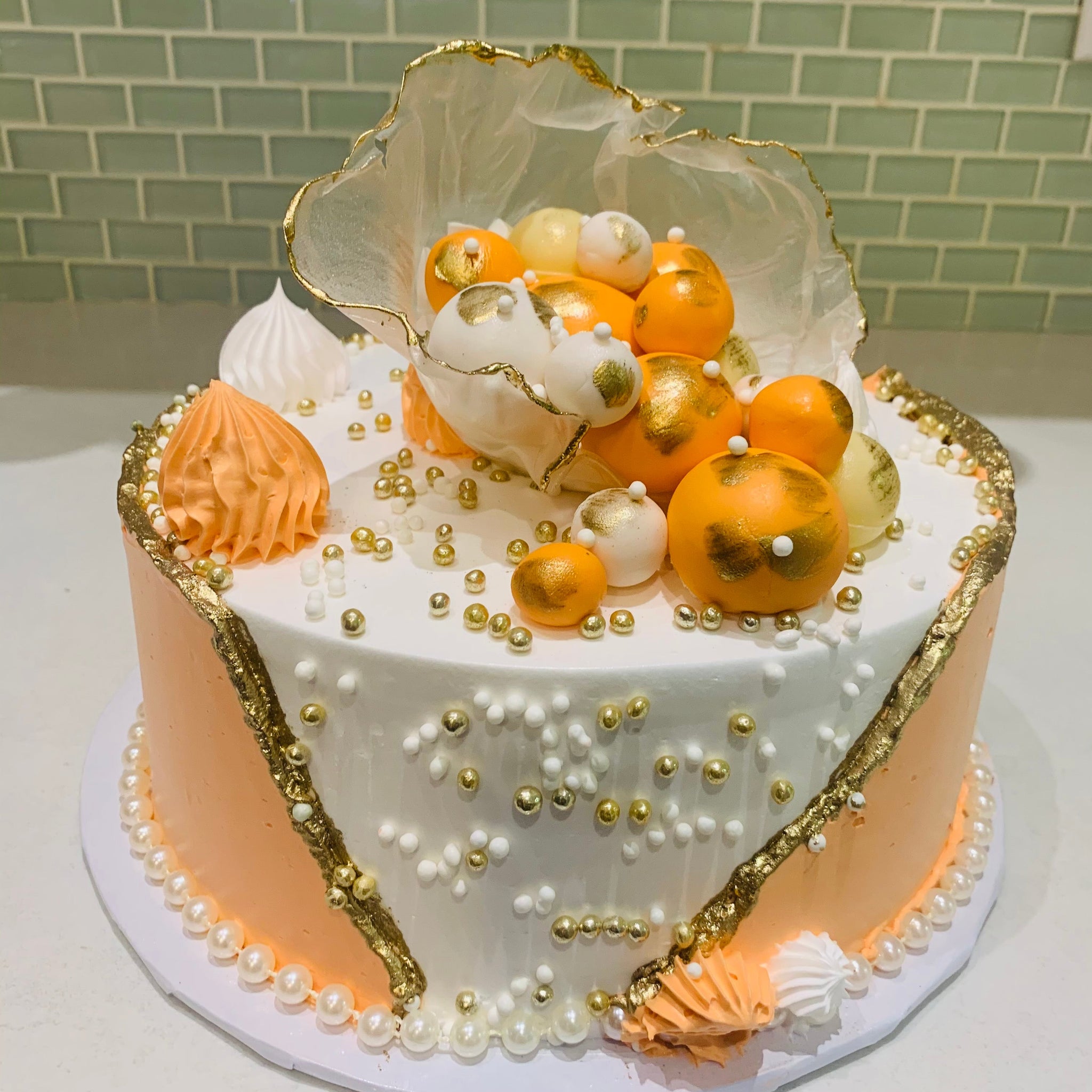 PEACH AND GOLD BIRTHDAY CAKE