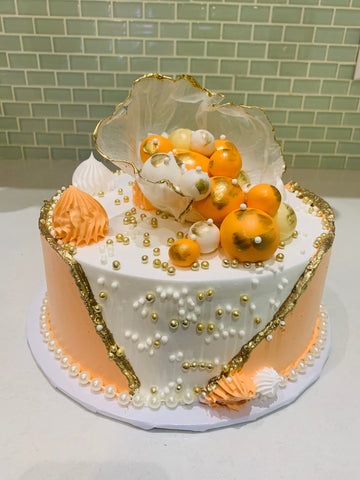 PEACH AND GOLD BIRTHDAY CAKE