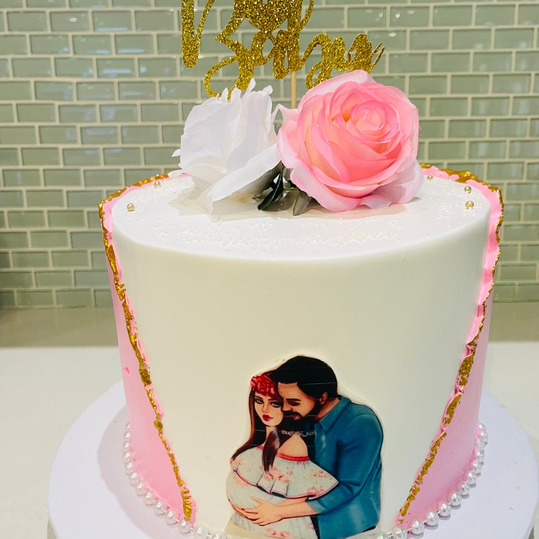 MOM & DAD TO BE FLORAL CAKE