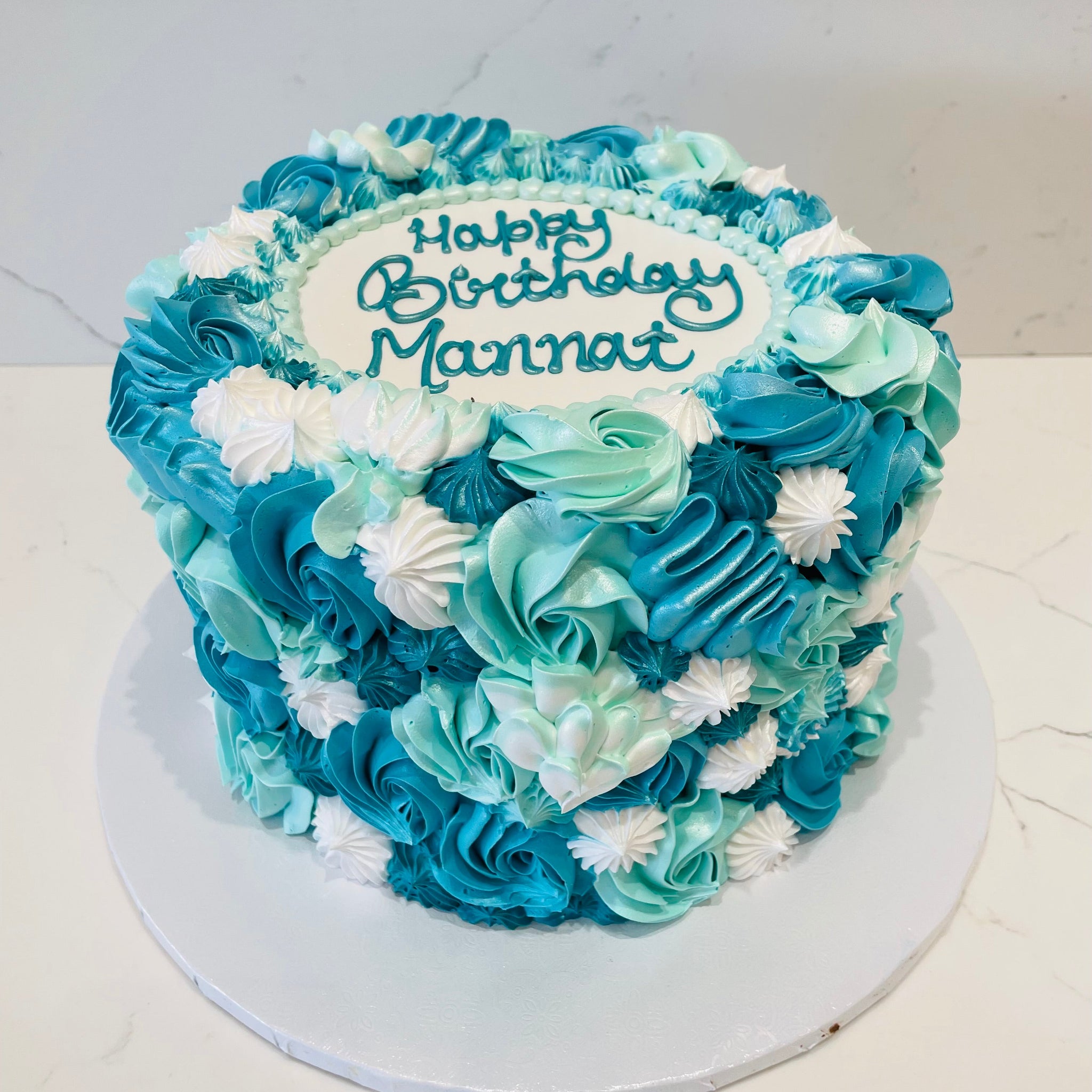 TEAL ROSETTE CAKE