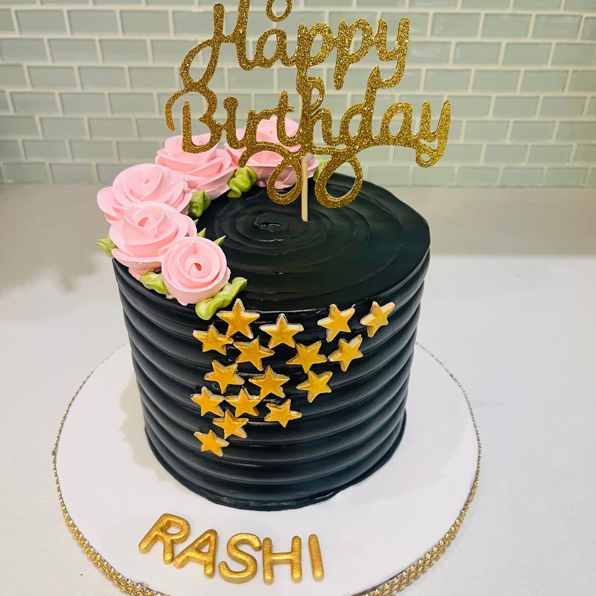 RASHI BLACK AND GOLD BIRTHDAY CAKE