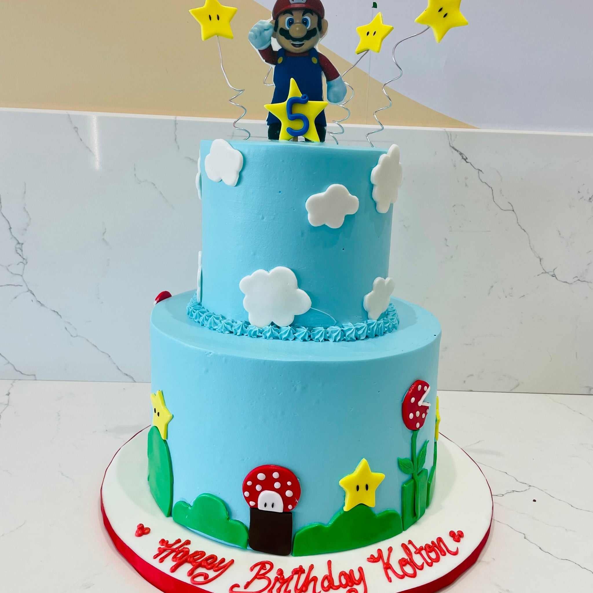 mario cream tiered cake
