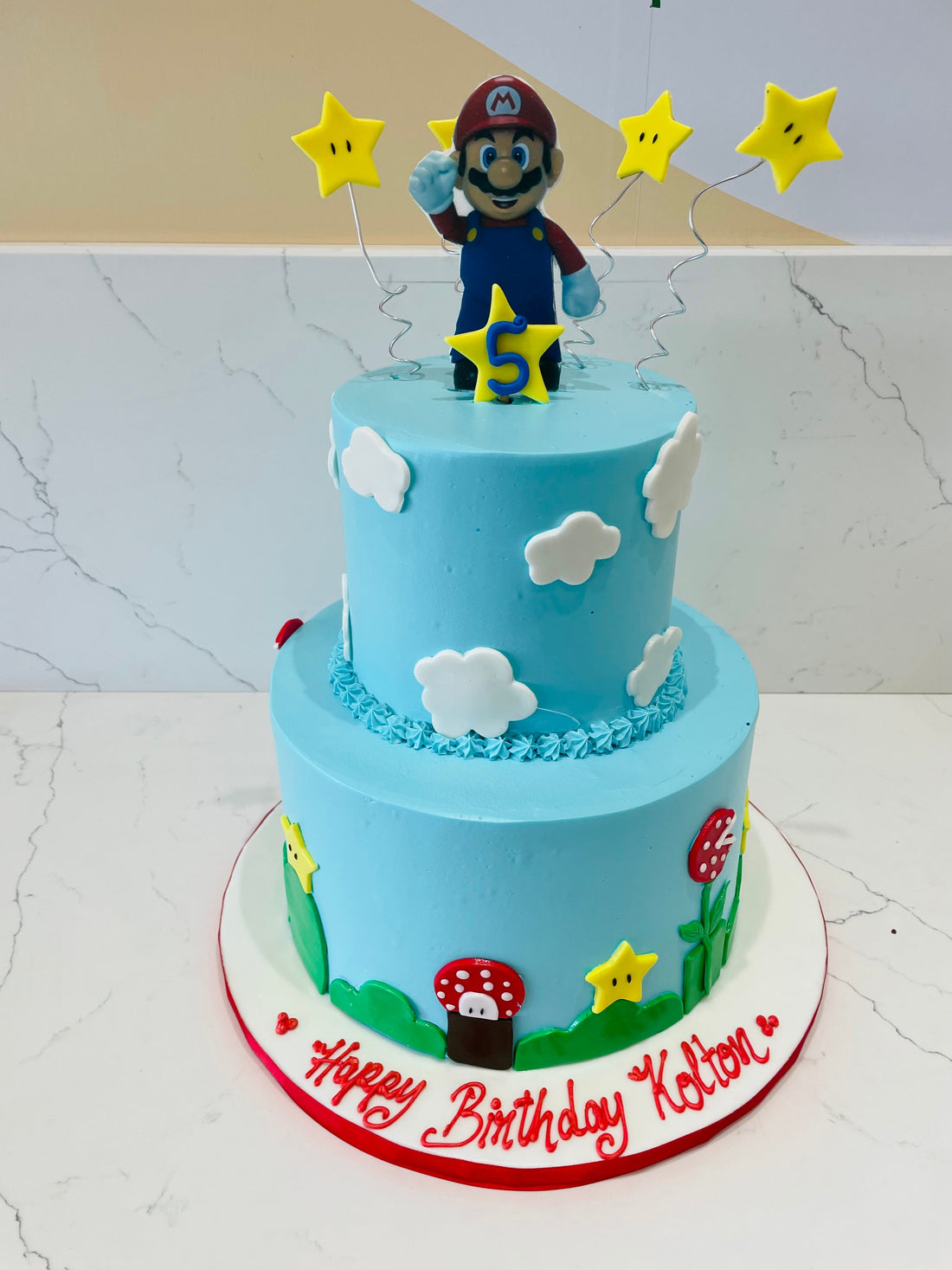 mario cream tiered cake