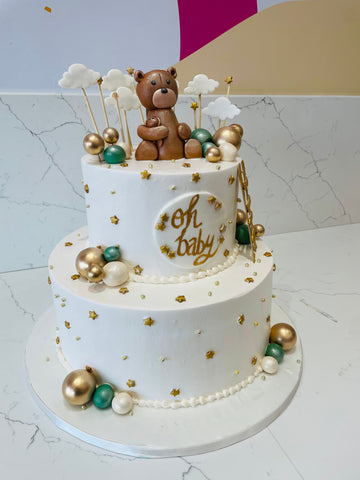 SAGE GREEN & GOLD TEDDY CREAM CAKE