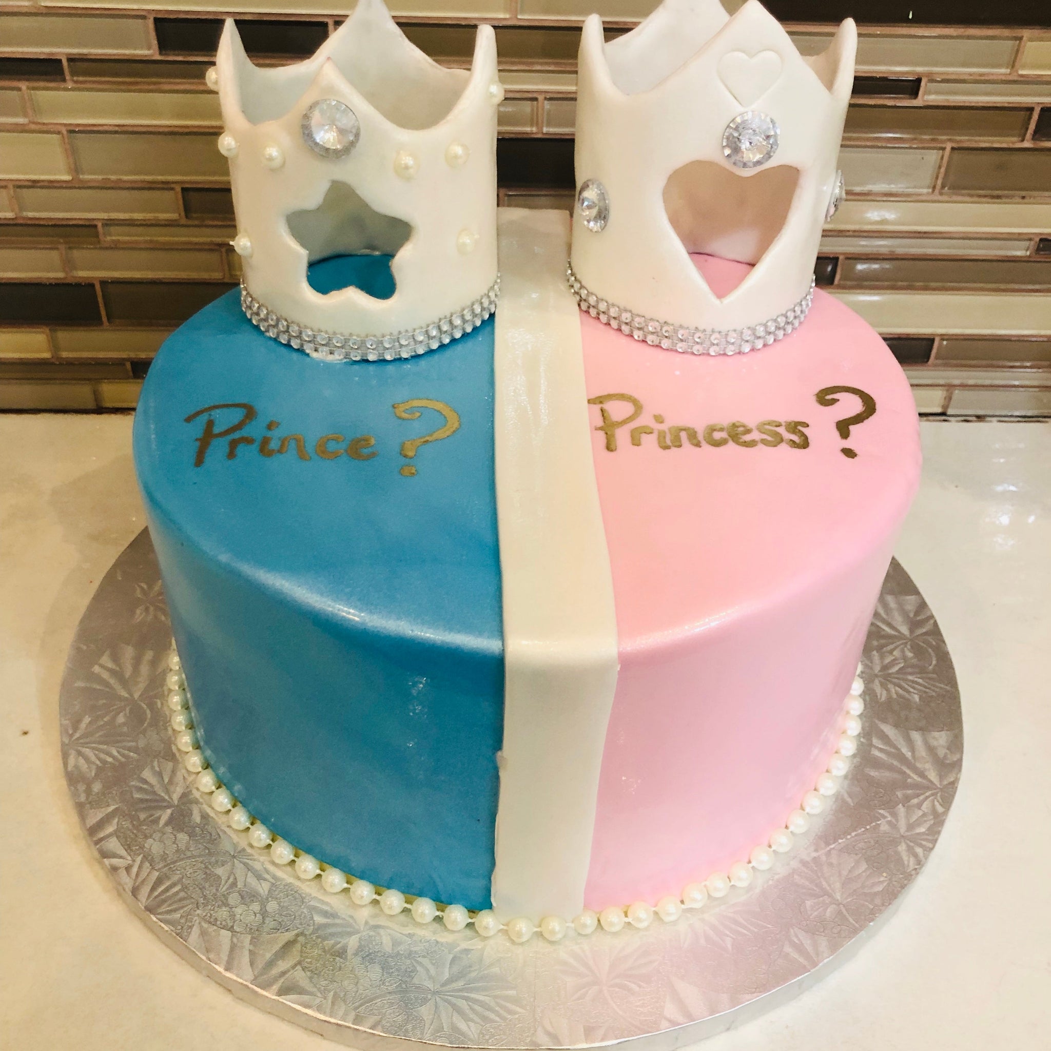 Pink & Blue Crown Baby Shower Cake