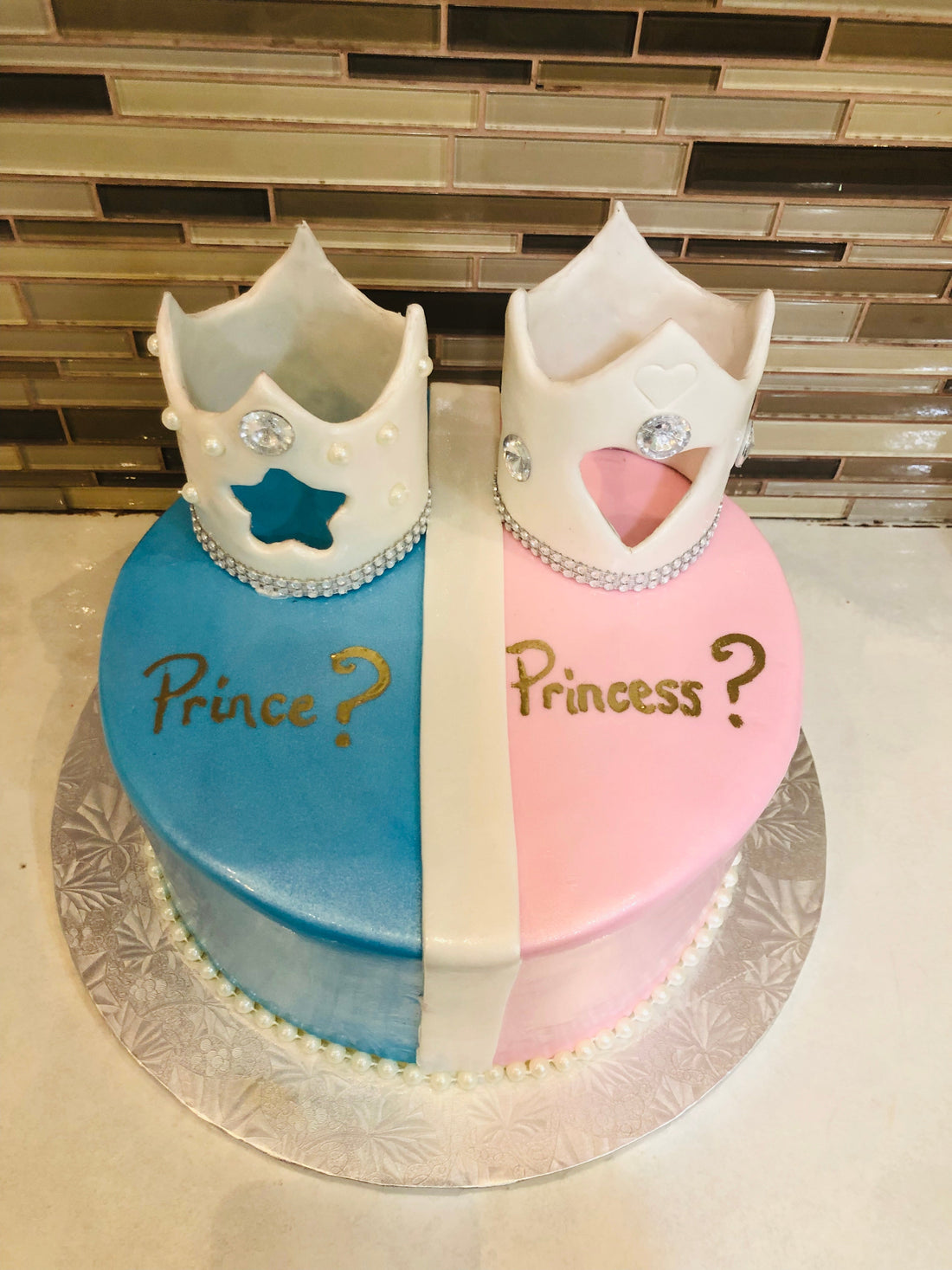 Pink & Blue Crown Baby Shower Cake