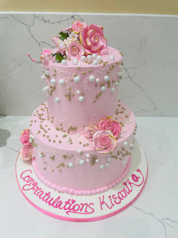 PINK BLOSSOM TIERED CREAM CAKE