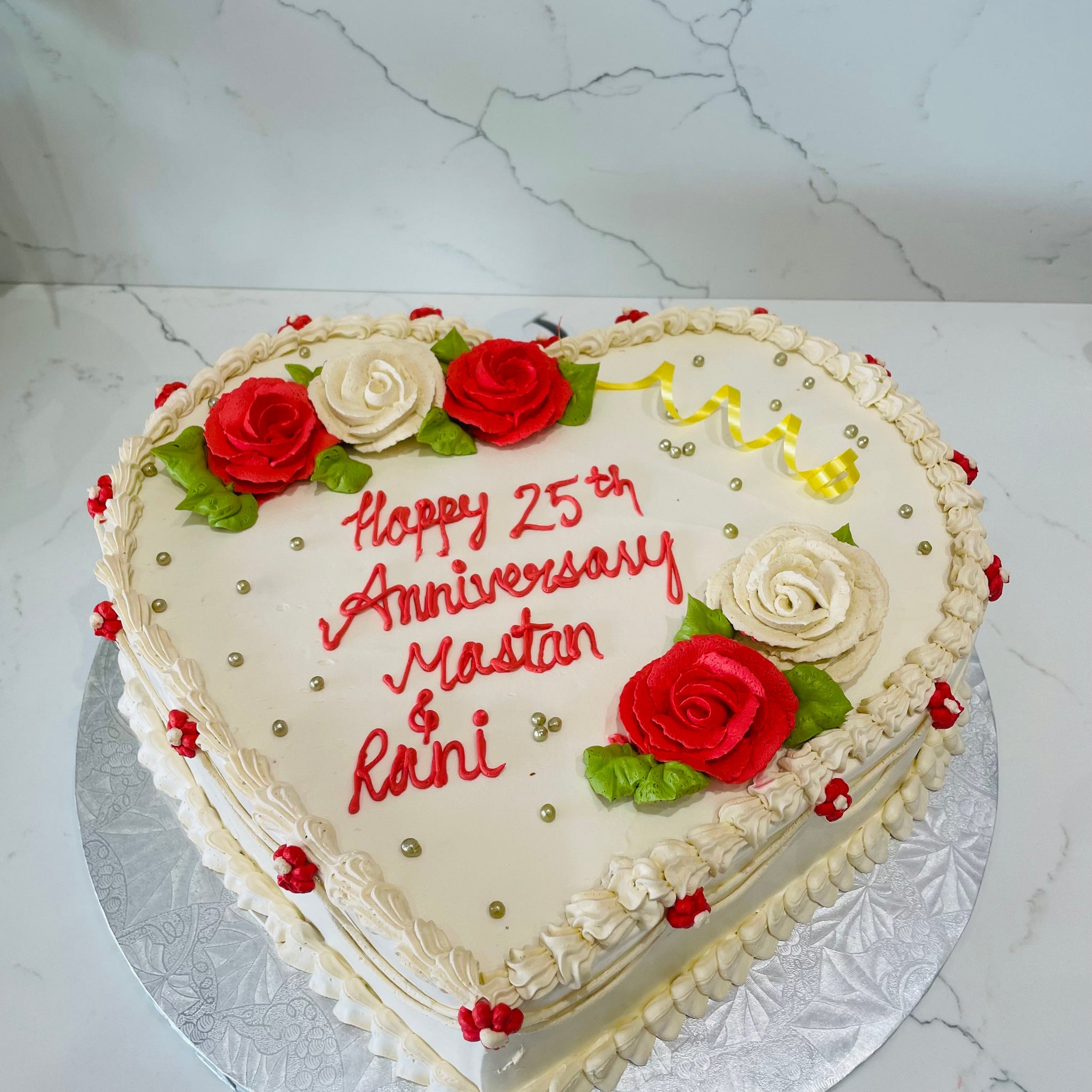 Ivory & Red Flower Anniversary Heart