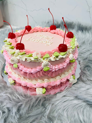 Pink & Ivory Cherry Cream Cake