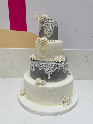 SILVER & WHITE WEDDING CAKE