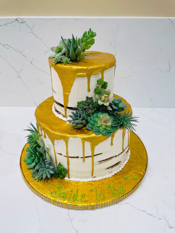 SUCCULENTS TIERED CREAM CAKE