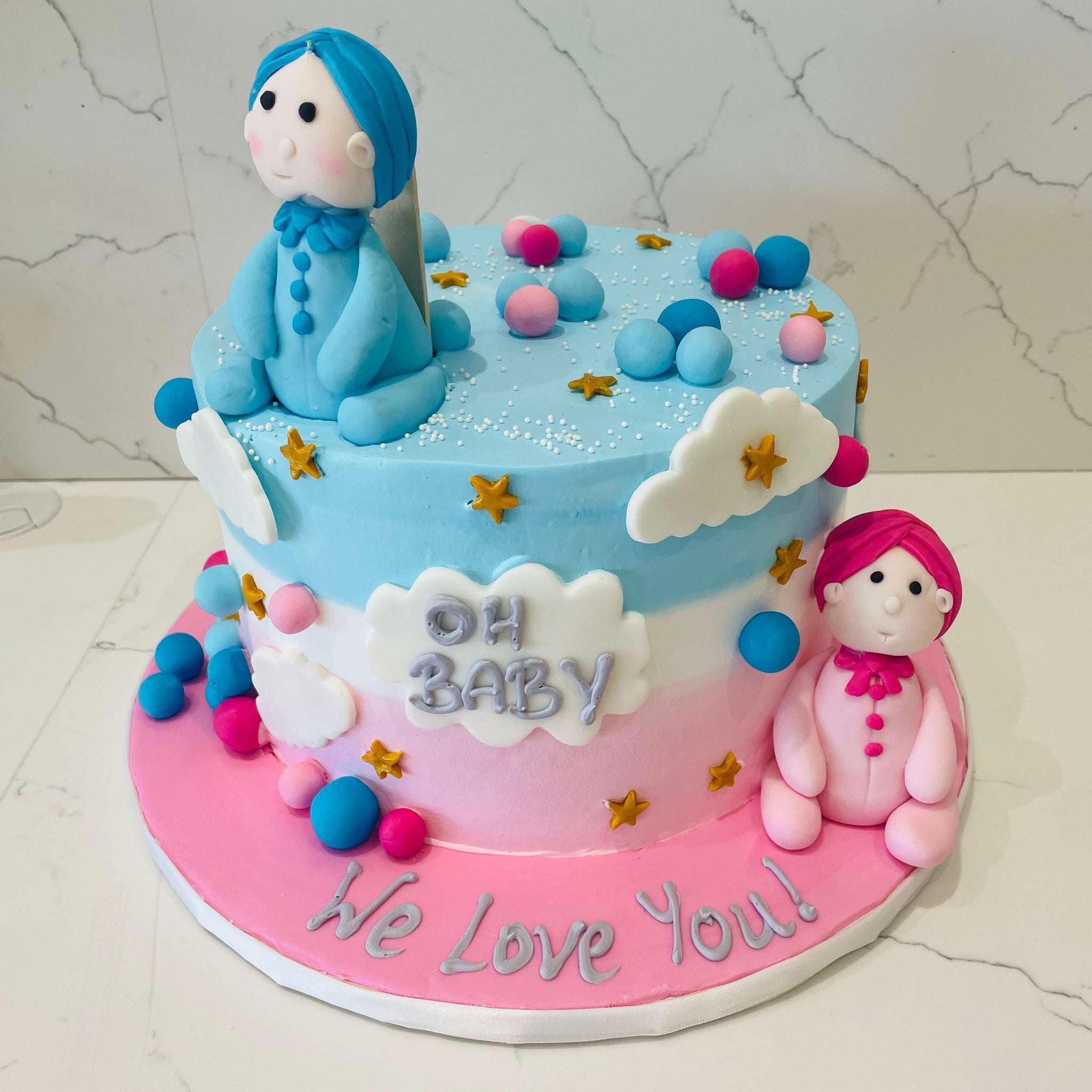 TWINS PINK & BLUE BIRTHDAY CAKE