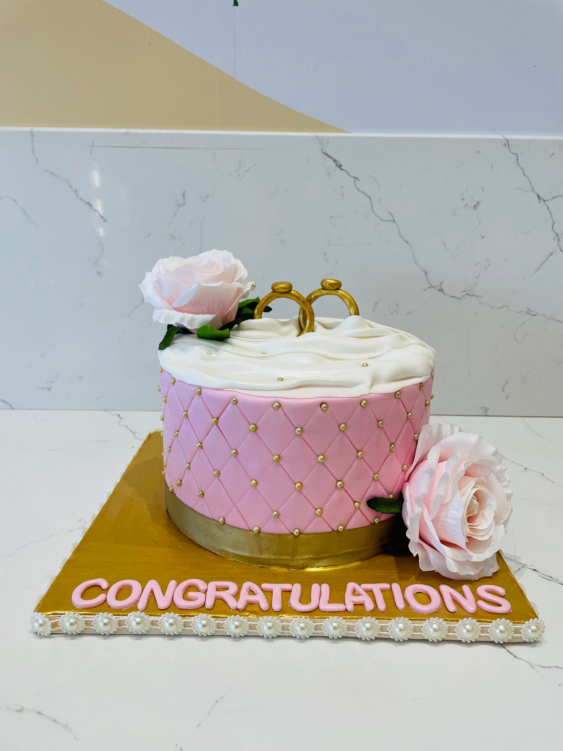 Ring Engagement Fondant Cake