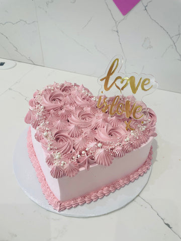 PINK HEART ROSETTE CAKE