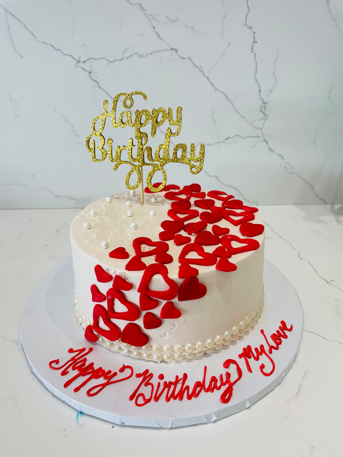 CASCADING HEARTS CREAM CAKE