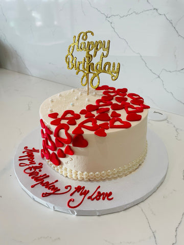 CASCADING HEARTS CREAM CAKE