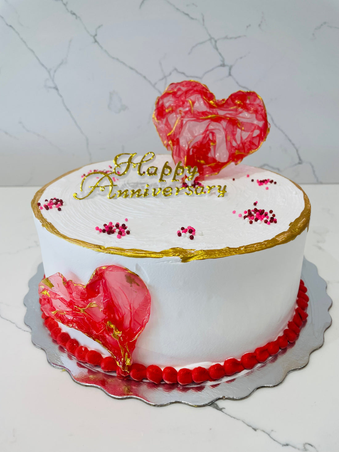 RED HEARTS ANNIVERSARY CAKE