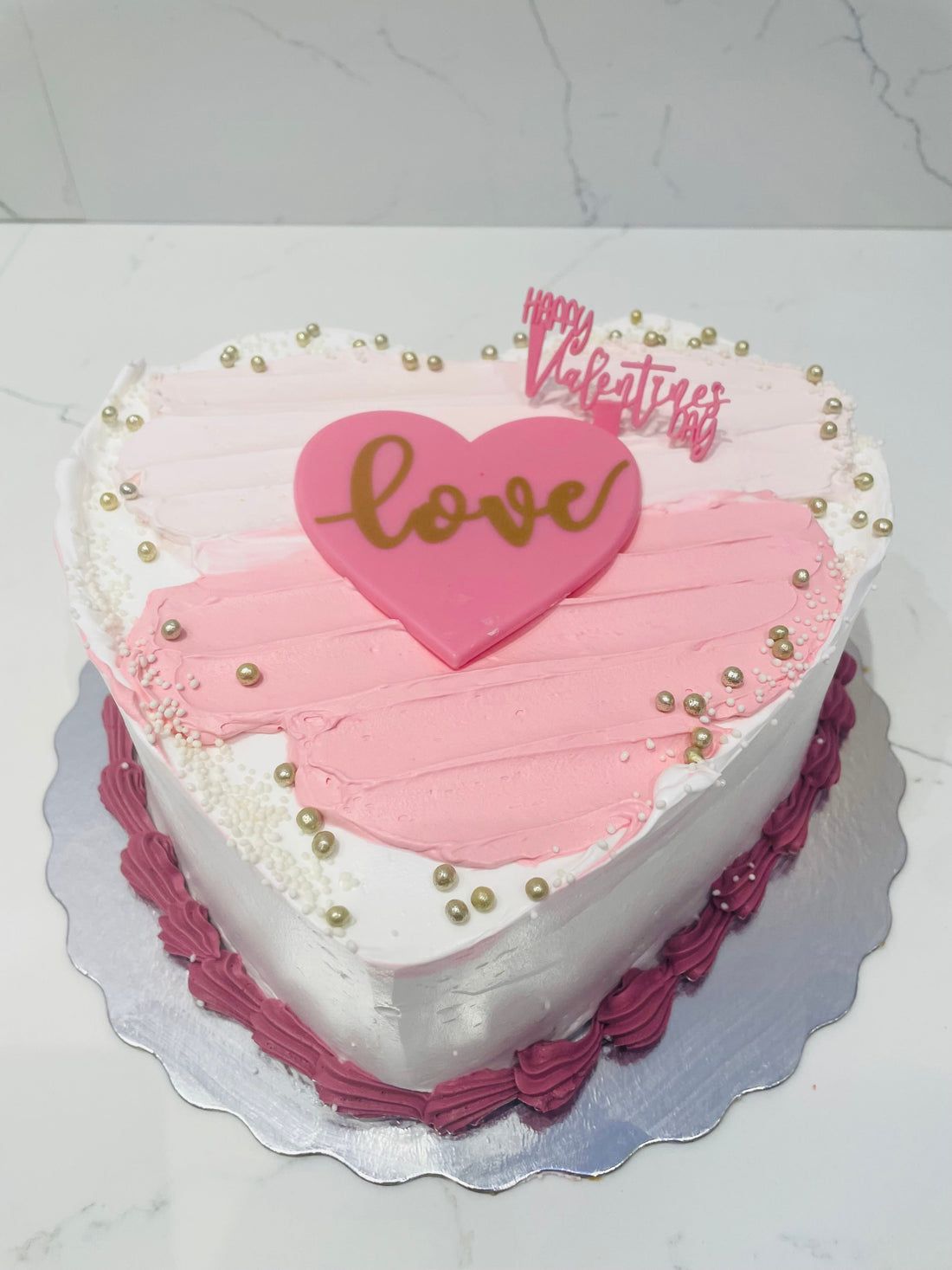 WHITE & PINK HEART CAKE