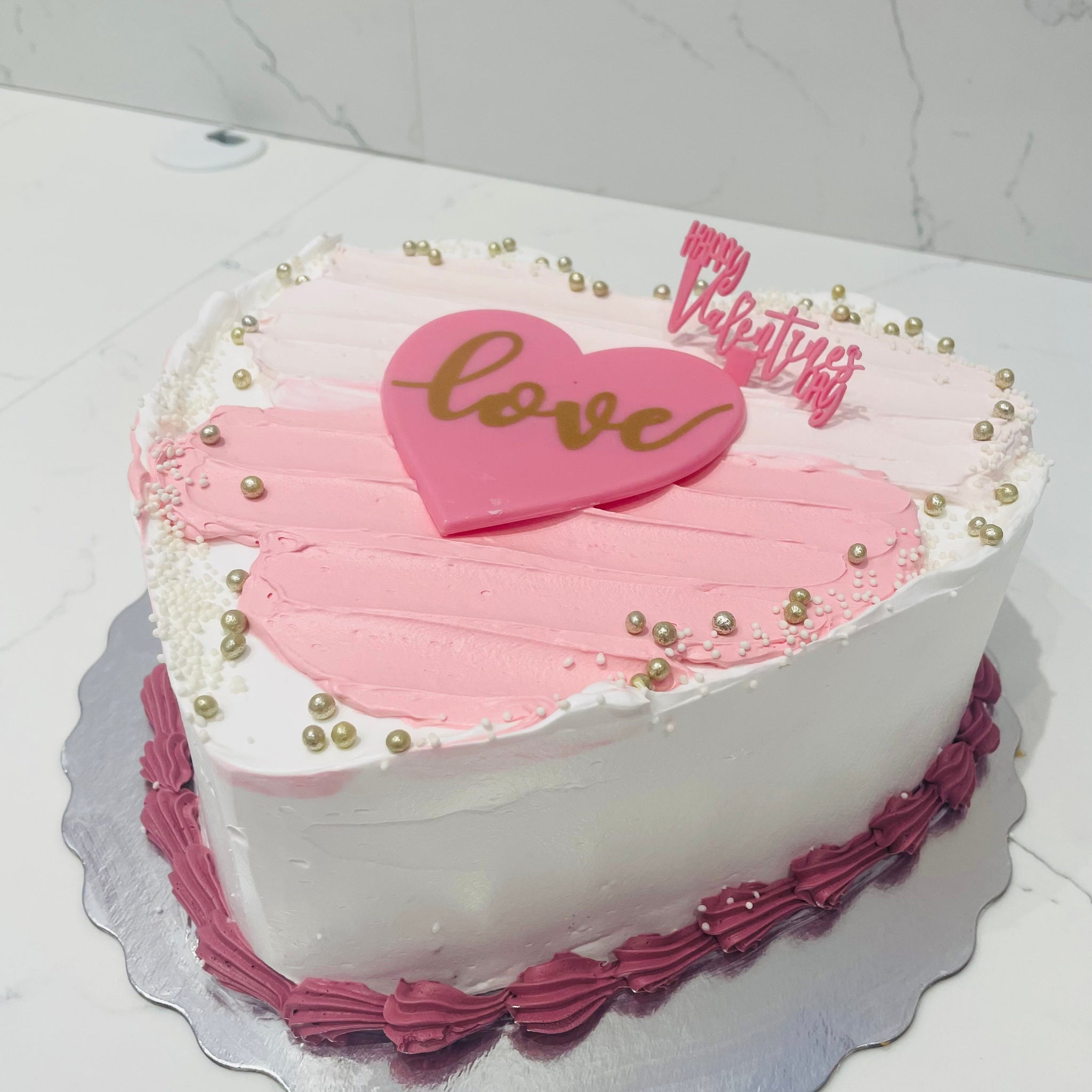 WHITE & PINK HEART CAKE