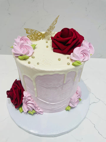 PINK ROSE BUTTERFLY CAKE