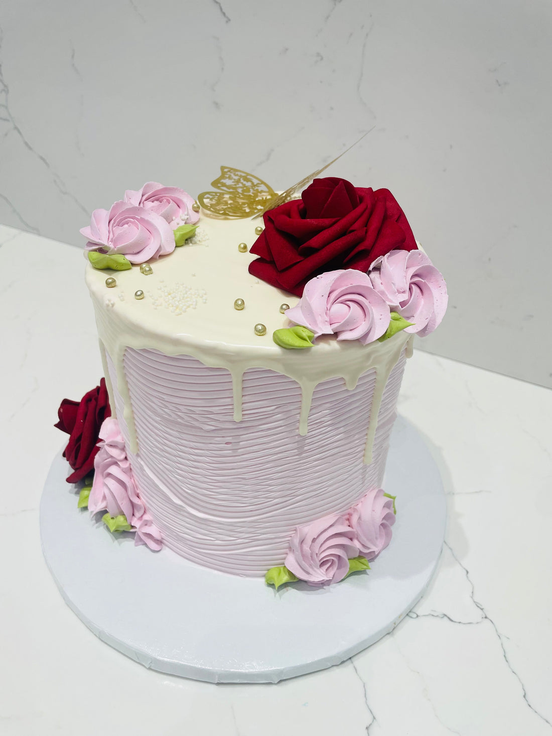 PINK ROSE BUTTERFLY CAKE