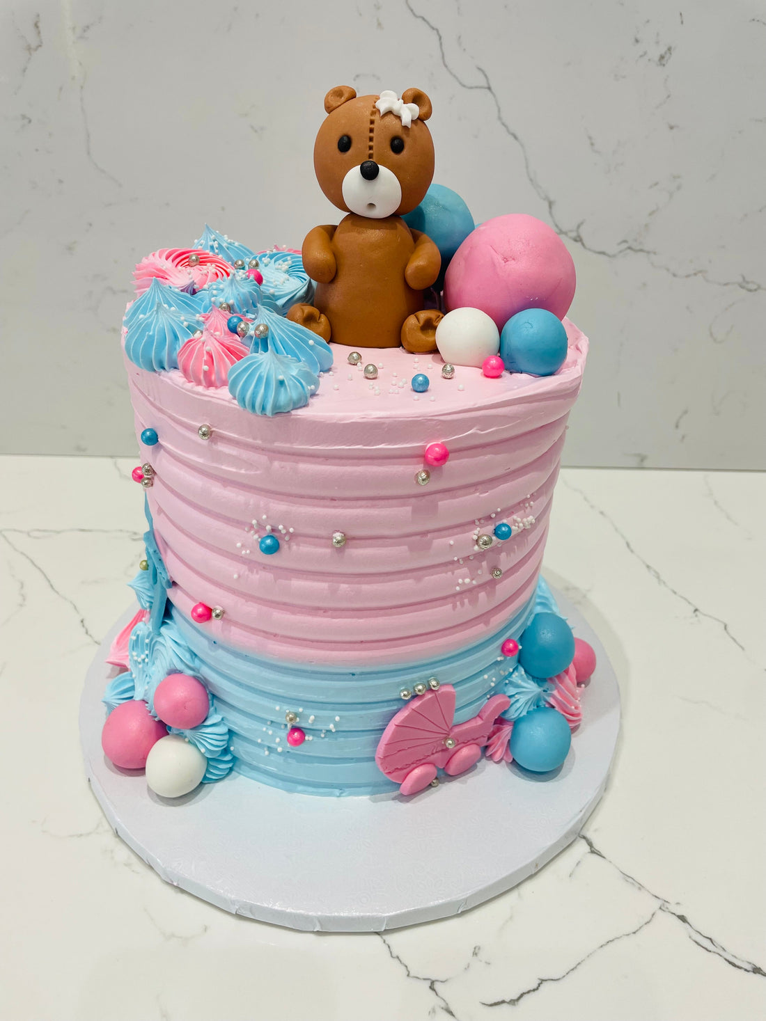 TEDDY BLUE & PINK CREAM CAKE