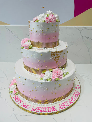 PINK THEME CREAM WEDDING CAKE