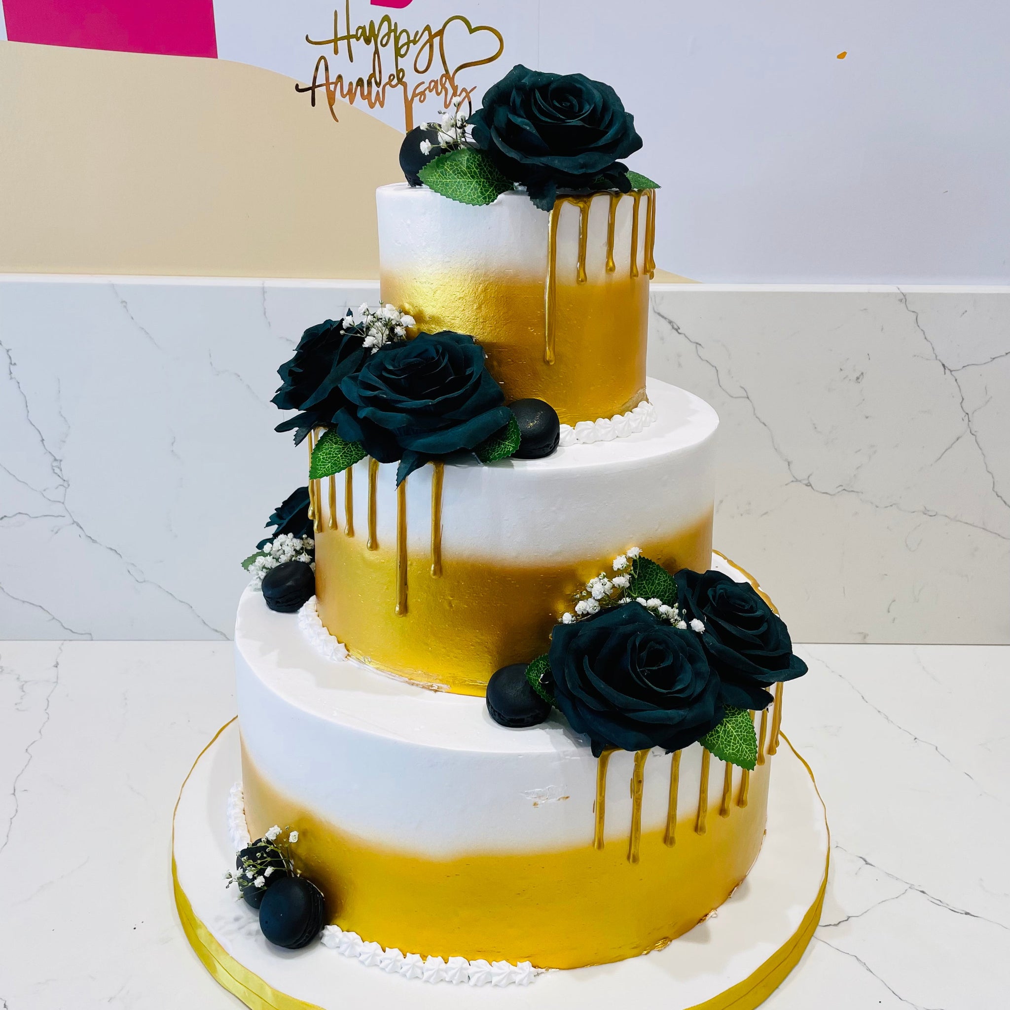 Black & Gold Wedding Tiered Cake