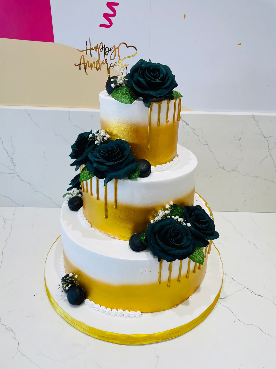 Black & Gold Wedding Tiered Cake