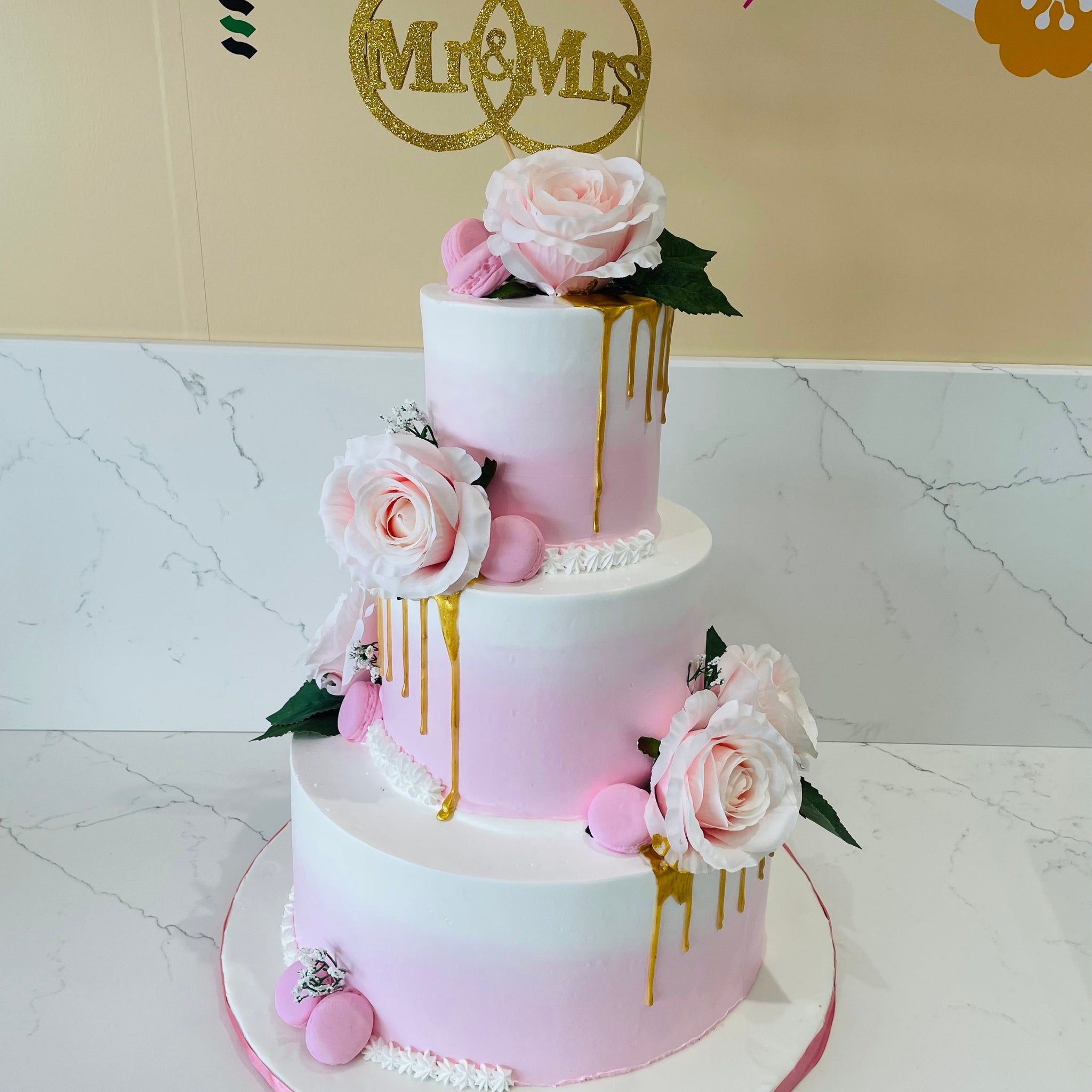 Pink & Gold Wedding Tiered Cake