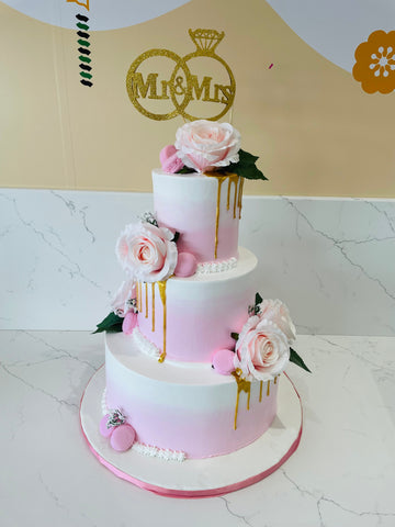 Pink & Gold Wedding Tiered Cake