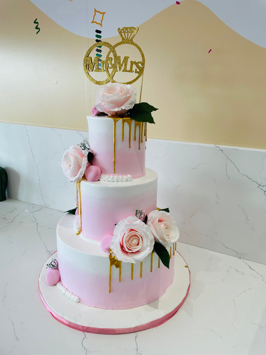 Pink & Gold Wedding Tiered Cake