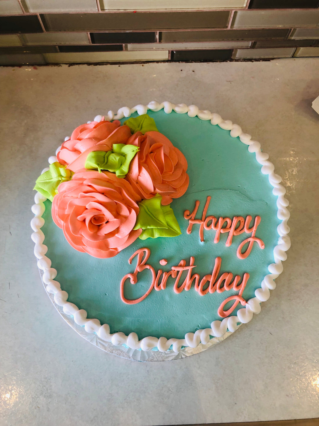 Teal & Peach Flower Cake