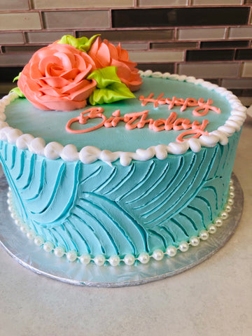 Teal & Peach Flower Cake