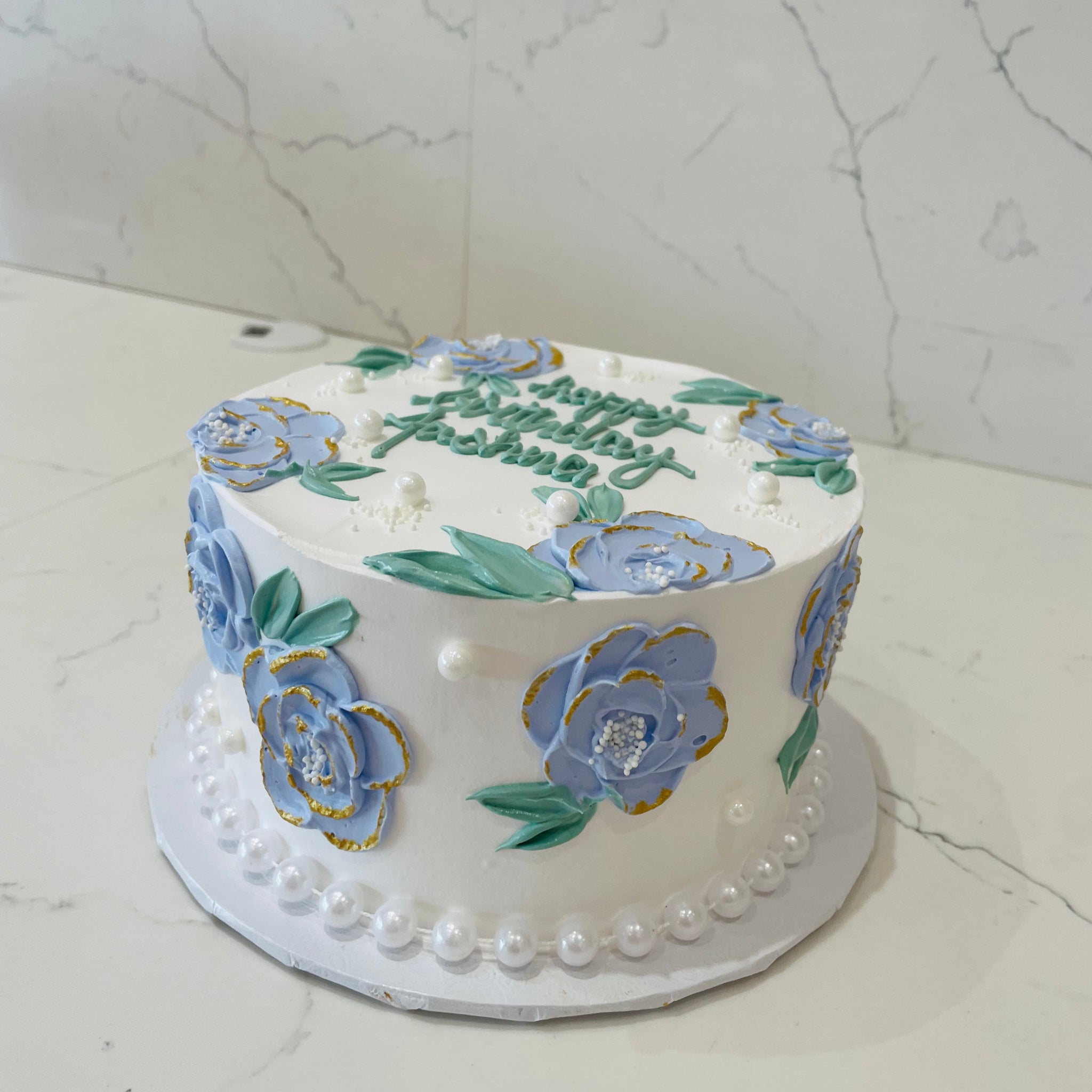 DUSTY BLUE FLORAL CAKE