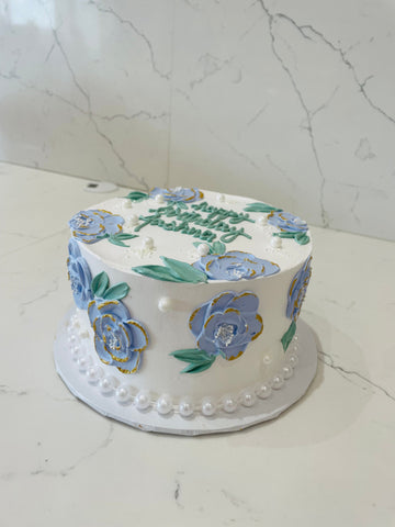 DUSTY BLUE FLORAL CAKE