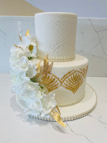 IVORY DEMASK FONDANT TIERED CAKE